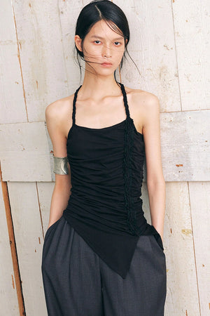 Ruched Side Tie Halter Camisole