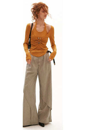 Ruched Waist Long Sleeve Tencel Top