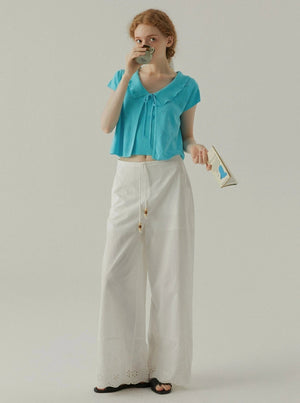 Ruffle Collar Short Sleeve Top Set