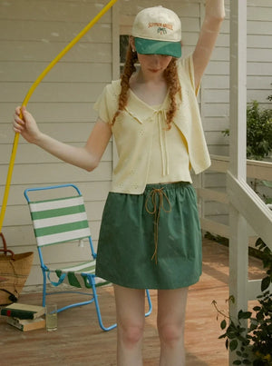 Ruffle Collar Short Sleeve Top Set