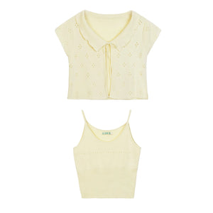 Ruffle Collar Short Sleeve Top Set