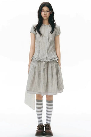 Ruffle Drawstring Blouse & Skirt Set-Up