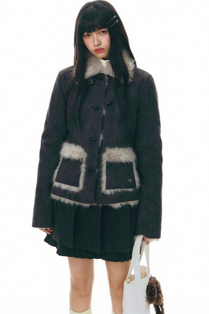 Ruffle Patchwork Woolen Pleated Skirt