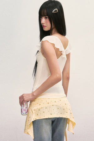 Ruffle Sleeve Drape Neck Top