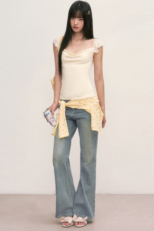 Ruffle Sleeve Drape Neck Top