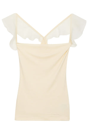 Ruffle Sleeve Drape Neck Top