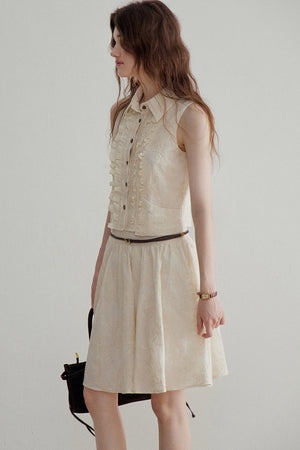 Ruffle Sleeveless Shirt Vest and Skirt Set-Up