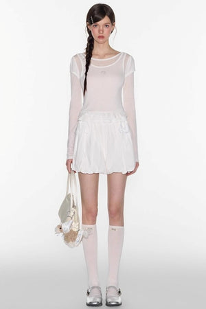 Ruffle Tencel Long-sleeved Top Set-Up