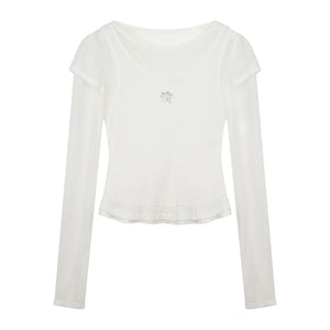 Ruffle Tencel Long-sleeved Top Set-Up