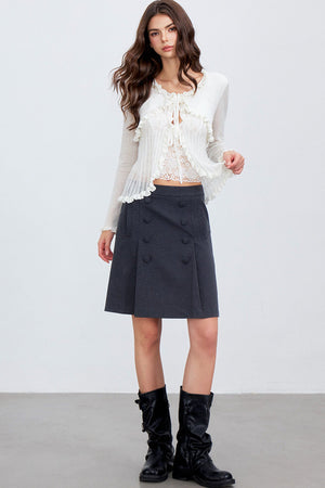 Ruffle Tie Hollow Out Knit Cardigan