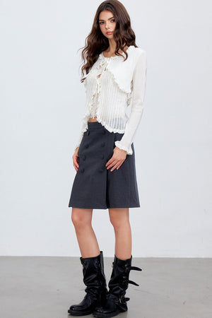 Ruffle Tie Hollow Out Knit Cardigan