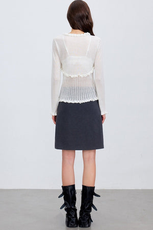 Ruffle Tie Hollow Out Knit Cardigan