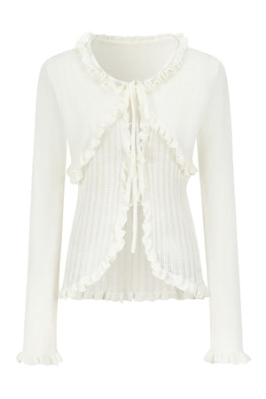 Ruffle Tie Hollow Out Knit Cardigan