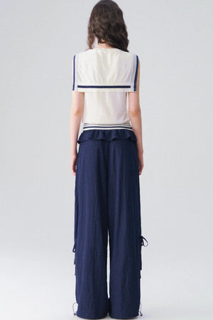 Ruffle Waist Wide Leg Trousers