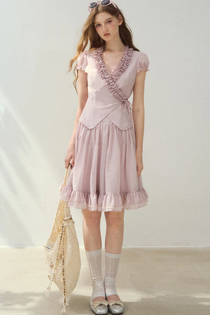 Ruffle Wrap Top and Tiered Skirt Set