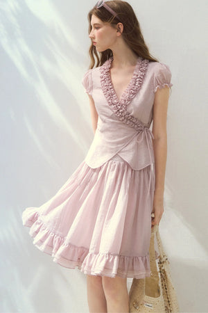 Ruffle Wrap Top and Tiered Skirt Set