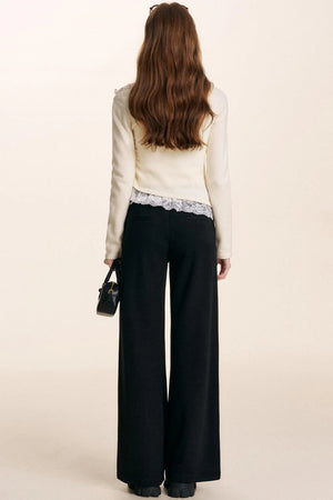 Ruffled Asymmetric Lace Knit Top