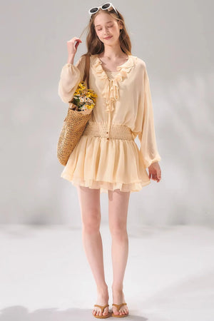 Ruffled Beaded Chiffon Dress Set