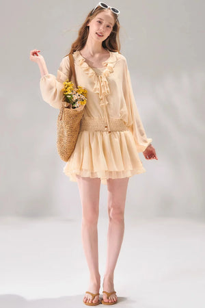 Ruffled Beaded Chiffon Dress Set