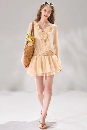 Ruffled Beaded Chiffon Dress Set