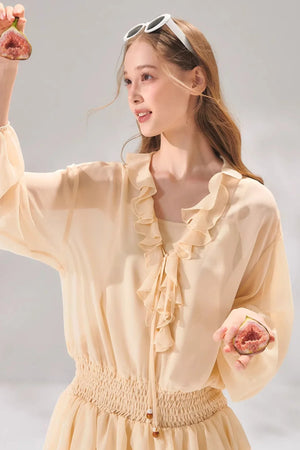 Ruffled Beaded Chiffon Dress Set