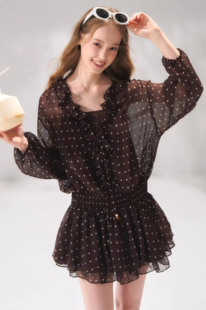 Ruffled Beaded Chiffon Dress Set