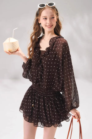 Ruffled Beaded Chiffon Dress Set