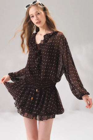 Ruffled Beaded Chiffon Dress Set
