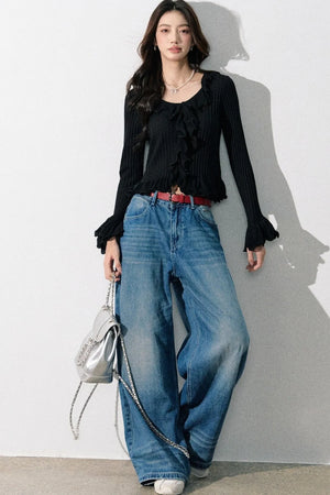 Ruffled Bell-Sleeve Knit Top