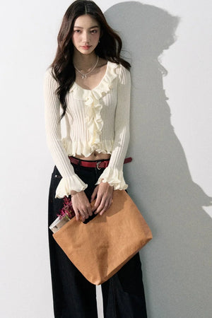 Ruffled Bell-Sleeve Knit Top