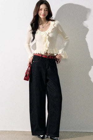 Ruffled Bell-Sleeve Knit Top