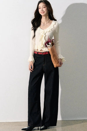 Ruffled Bell-Sleeve Knit Top