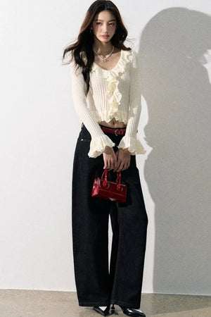 Ruffled Bell-Sleeve Knit Top