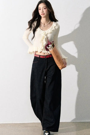 Ruffled Bell-Sleeve Knit Top