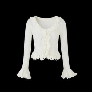 Ruffled Bell-Sleeve Knit Top