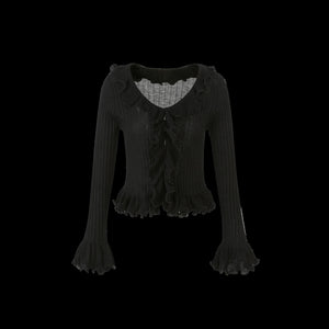Ruffled Bell-Sleeve Knit Top