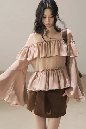 Ruffled Chiffon Polo Blouse