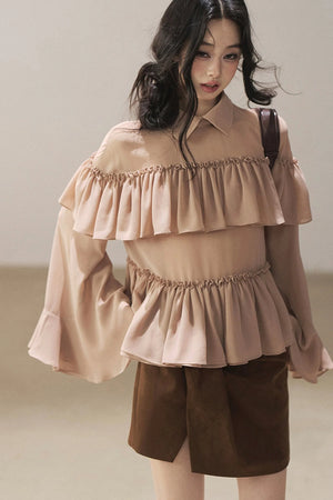 Ruffled Chiffon Polo Blouse