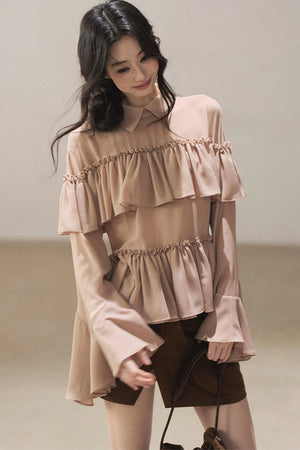 Ruffled Chiffon Polo Blouse