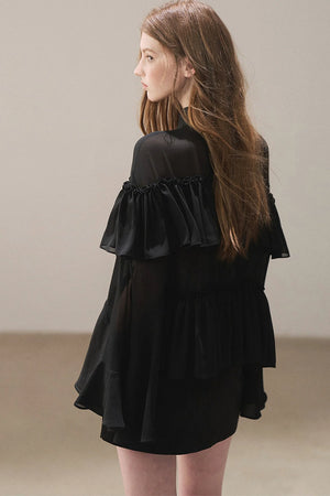 Ruffled Chiffon Polo Blouse