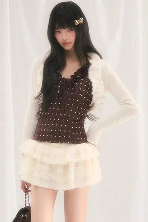 Ruffled Knit Cardigan Jacket Set-Up