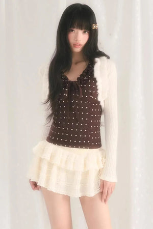 Ruffled Knit Cardigan Jacket Set-Up