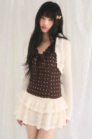 Ruffled Knit Cardigan Jacket Set-Up