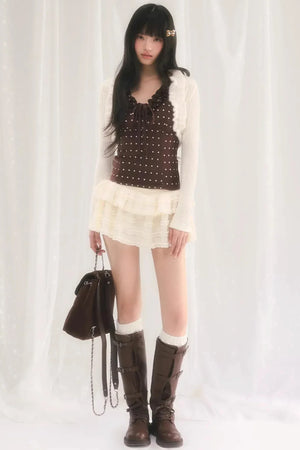 Ruffled Knit Cardigan Jacket Set-Up