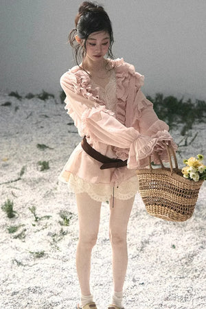 Ruffled Lace Chiffon Blouse