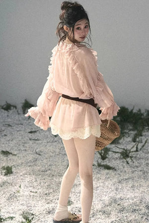 Ruffled Lace Chiffon Blouse