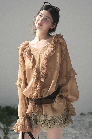 Ruffled Lace Chiffon Blouse