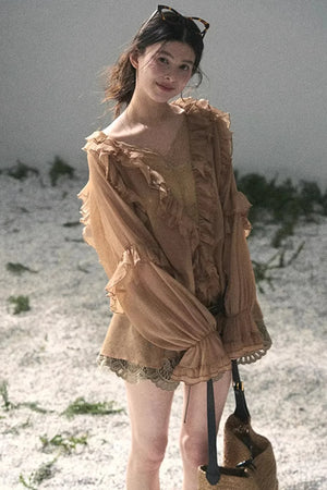 Ruffled Lace Chiffon Blouse