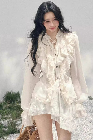 Ruffled Lace Court Top