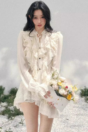 Ruffled Lace Court Top